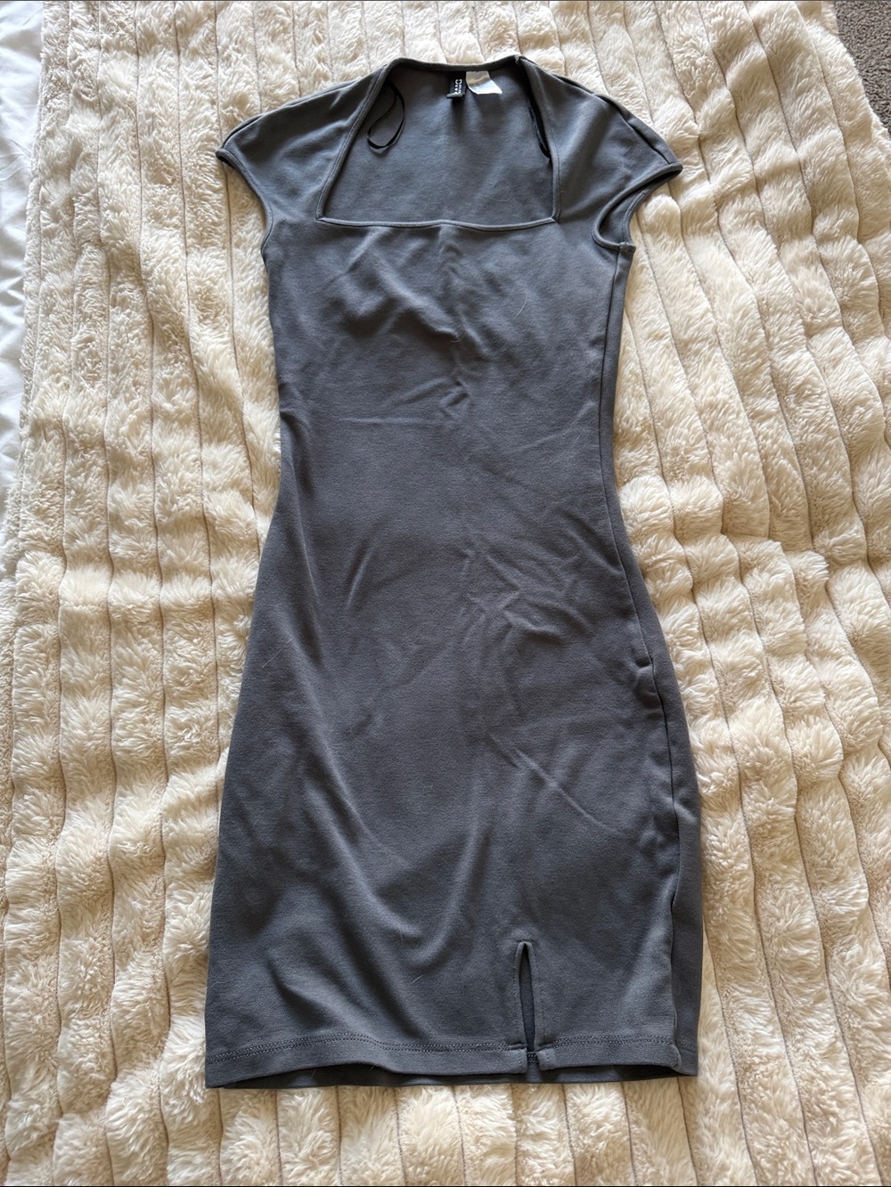 Never Worn Divided Charcoal Gray Square-Neck Cap Sleeve Mini Dress